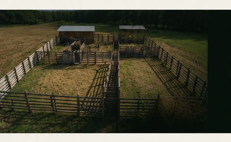 Vista conceitual de estrutura tipo curral para manejo de javalis